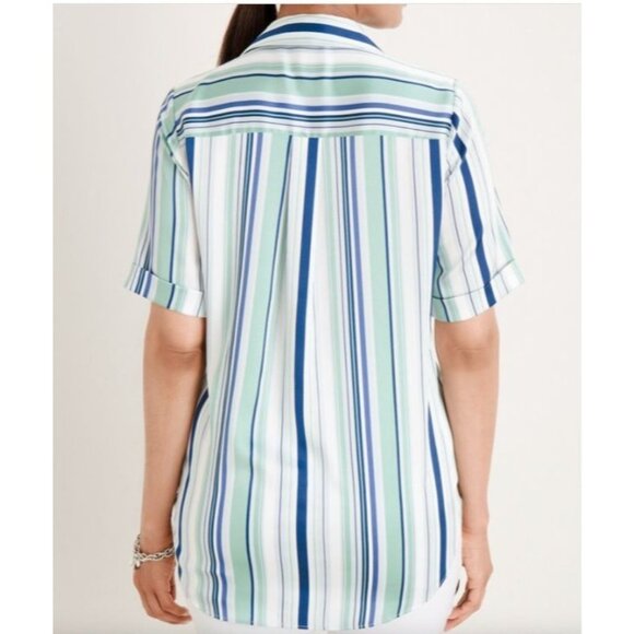 Chicos 4 Women Striped Collared Button-Up Shirt Size 2x plus short sleeve satin - Picture 7 of 15